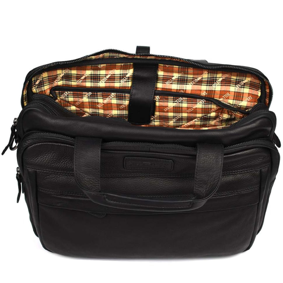 Большая кожаная сумка для ноутбука 17 дюймов Hill Burry HB4075A черная — 2