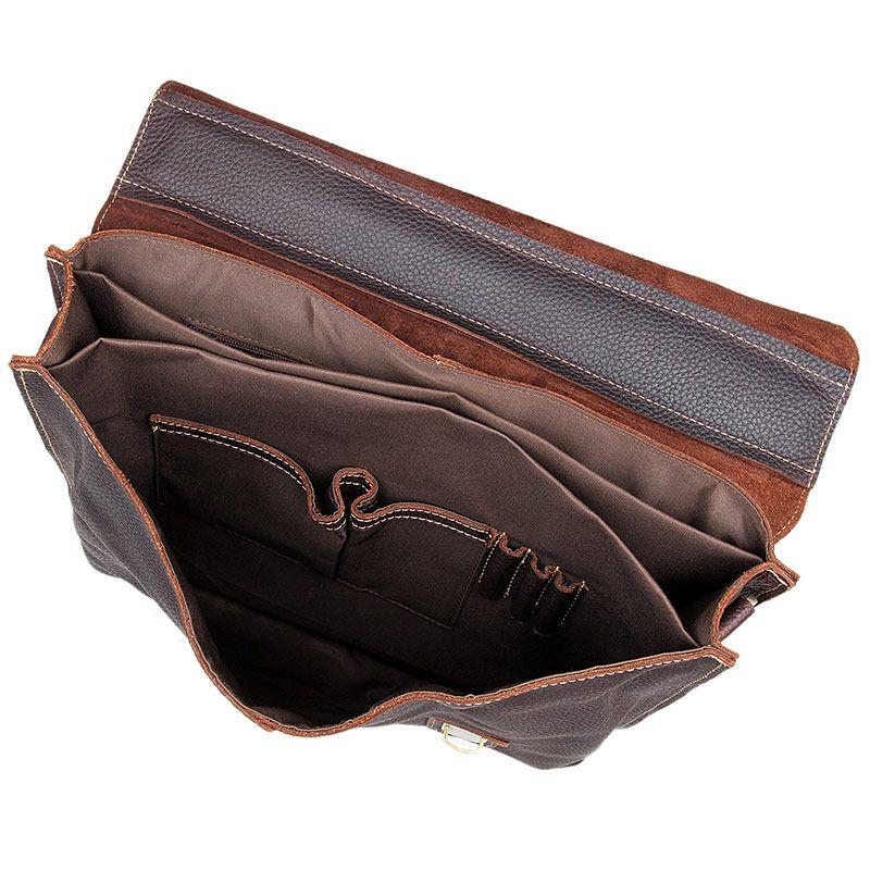Мужской кожаный портфель, сумка для ноутбука, коричневая 7090R — 2