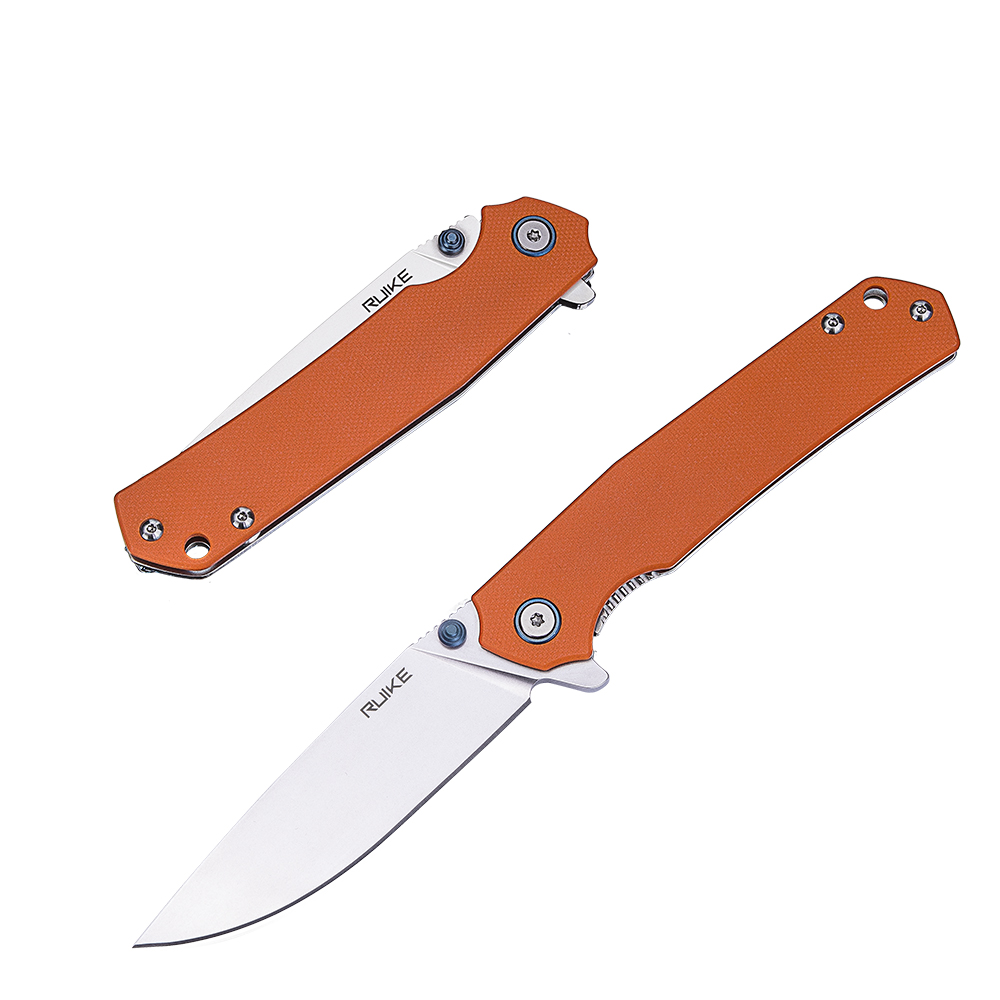 Ніж складаний туристичний Ruike P801-J, (8.6 см) 14C28N /  G10 помаранчевий — 2