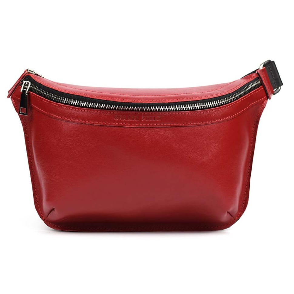 Кожаная напоясная сумка Grande Pelle 743660 красная — 4
