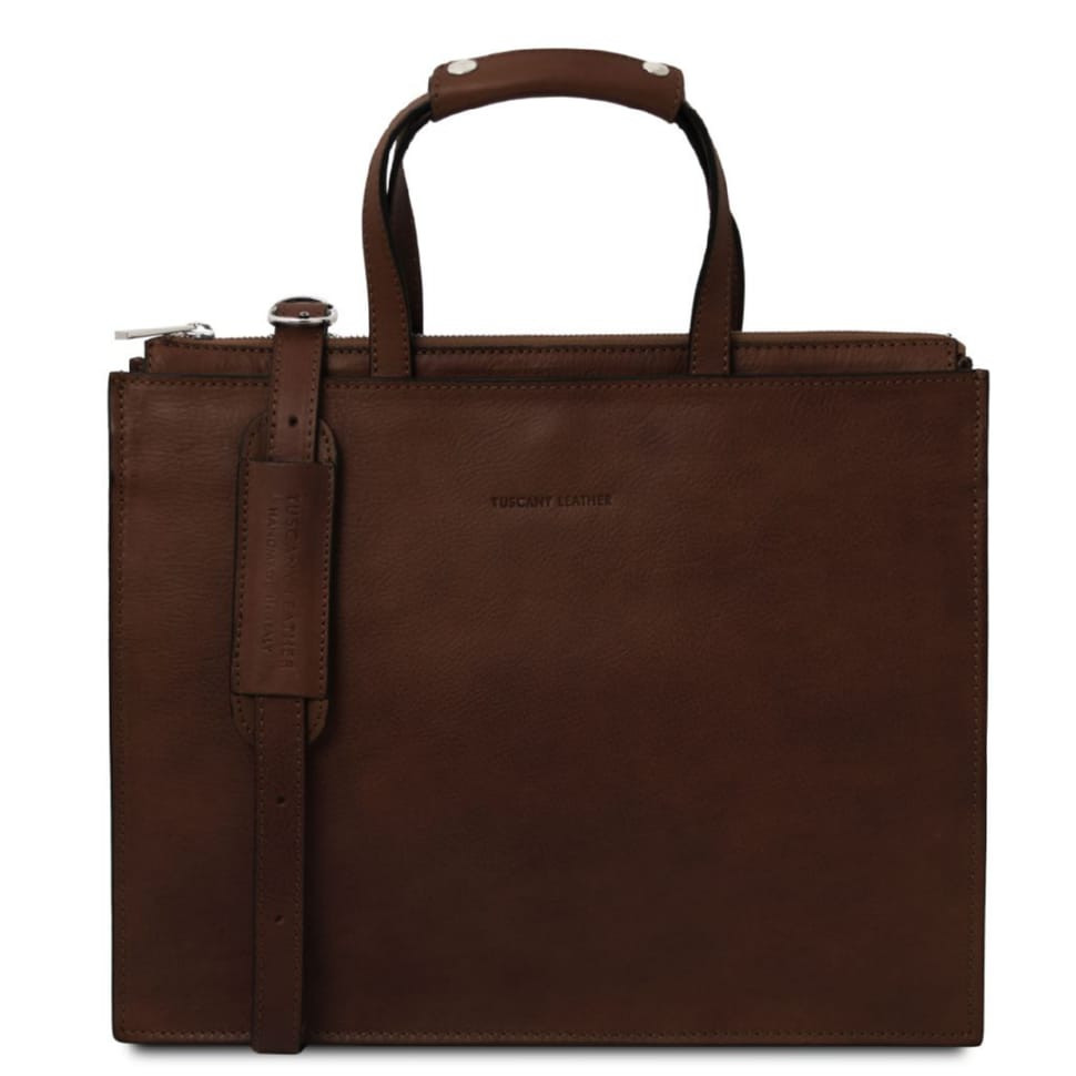 Женский портфель кожаный на три отделения Palermo Tuscany TL142452 (Темно-коричневый)