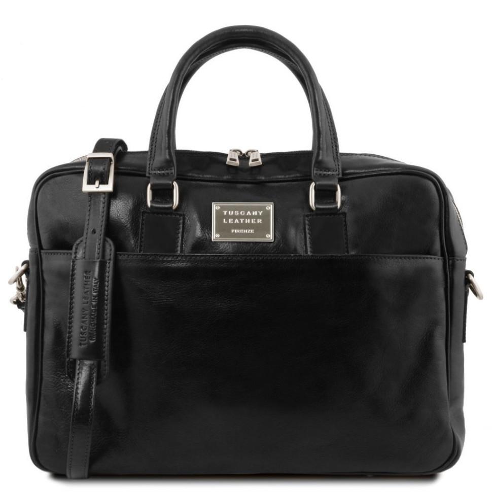 Кожаная сумка портфель для ноутбука на два отделения Tuscany Leather Urbino TL141894 (Черный) — фото 1