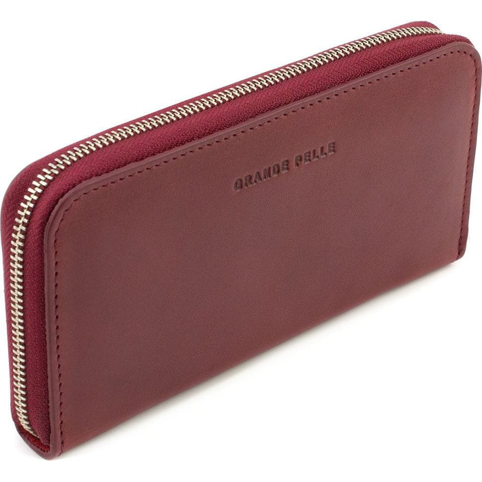 Портмоне на молнии Grande Pelle Serpente 532661 глянцевая кожа бордовый — 3