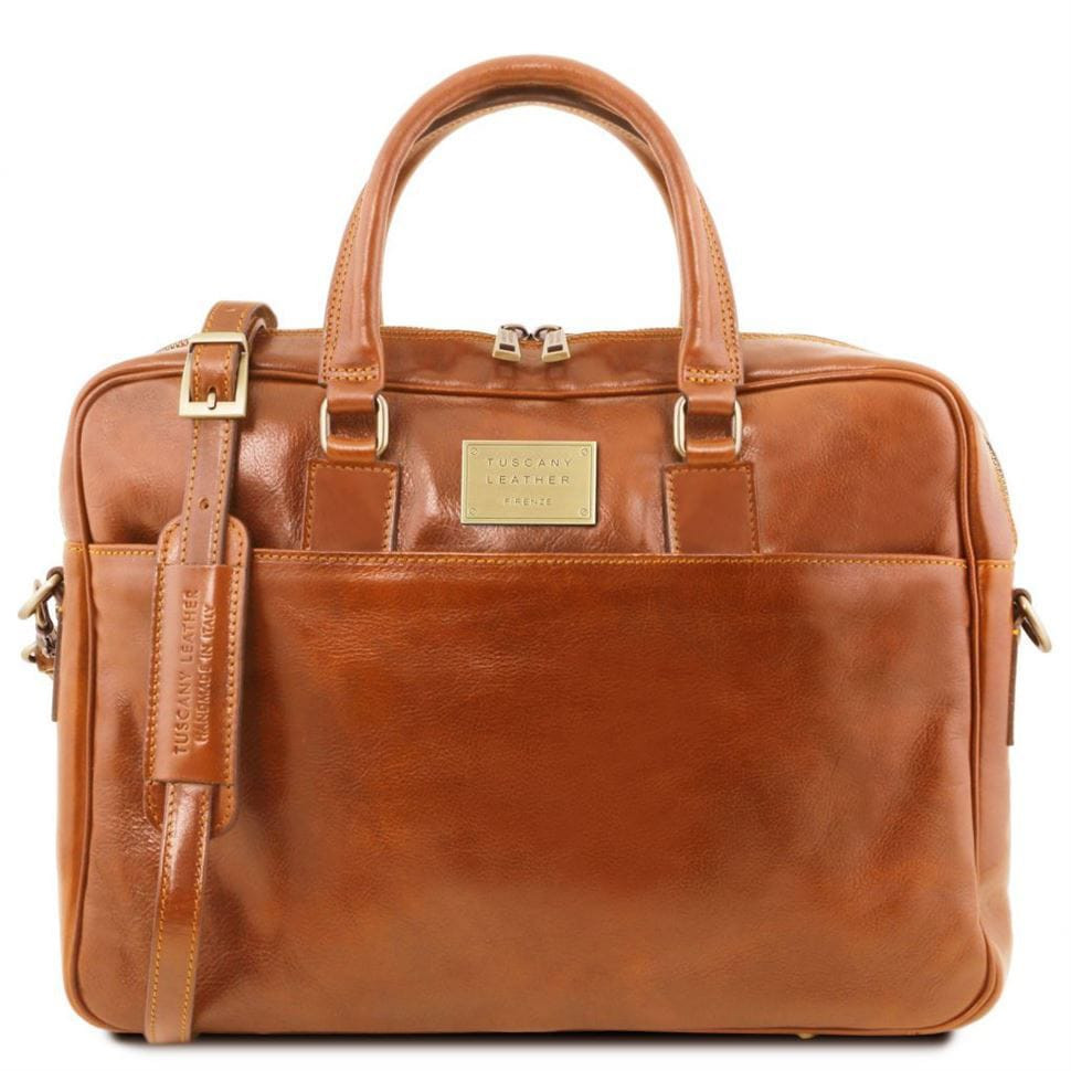 Кожаный портфель для ноутбука с передним карманом Tuscany Leather Urbino TL141241 (Мед) — 2