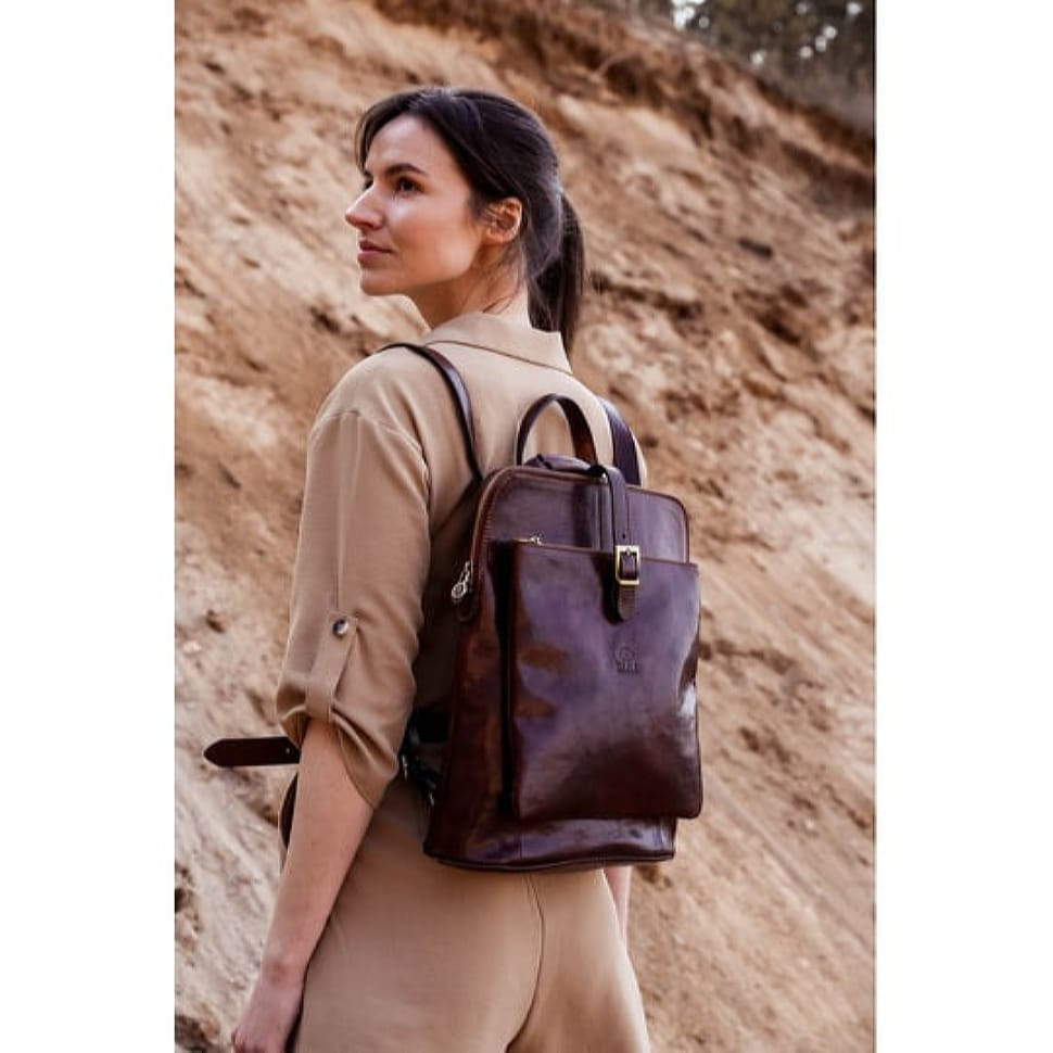 Womens Convertible Leather Backpack Shoulder Bag - Emma - Коричевый цвет - Time Resistance 5218801 — 3