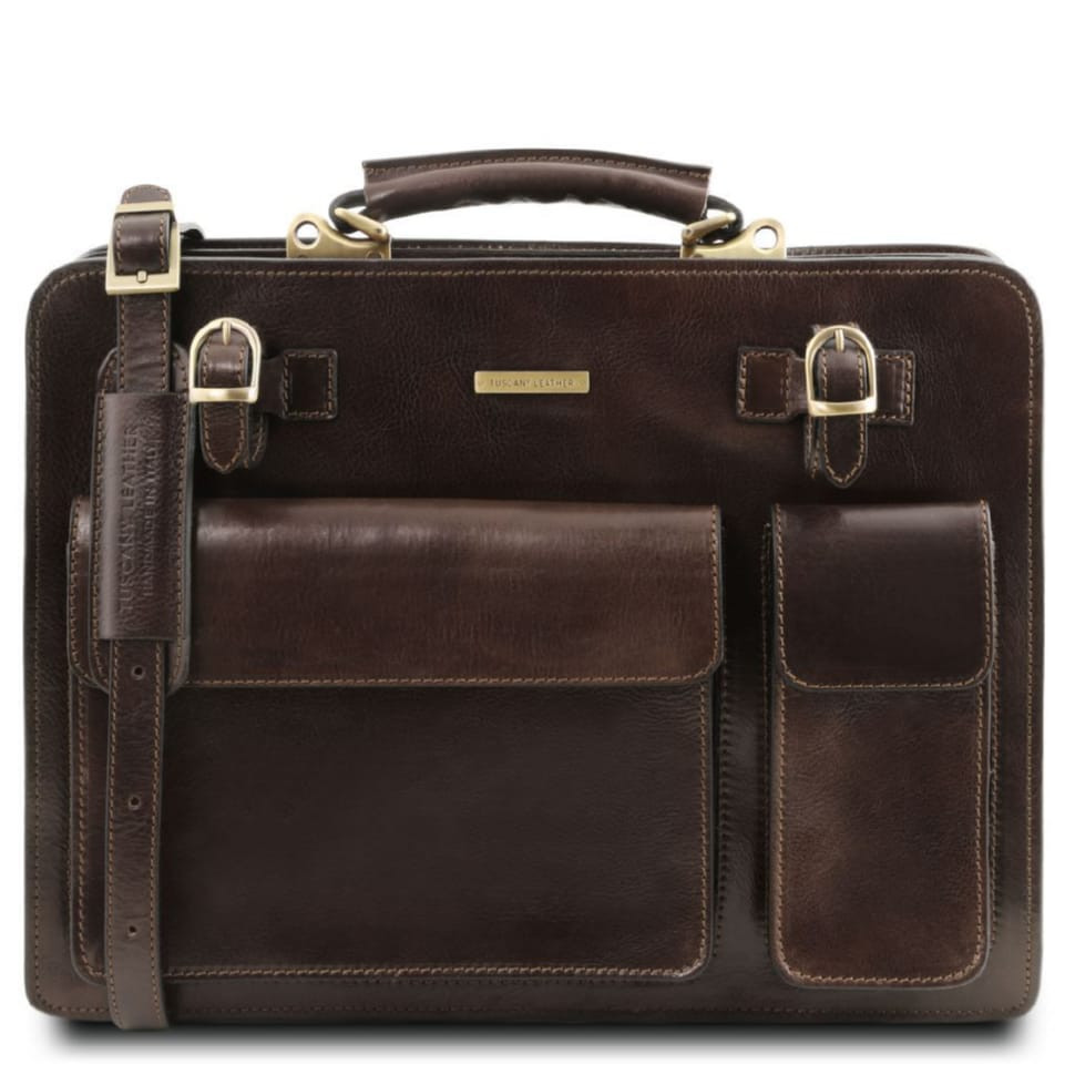 Мужской кожаный портфель 2 отделения Tuscany Leather Venezia TL141268 (Темно-коричневый) — фото 1