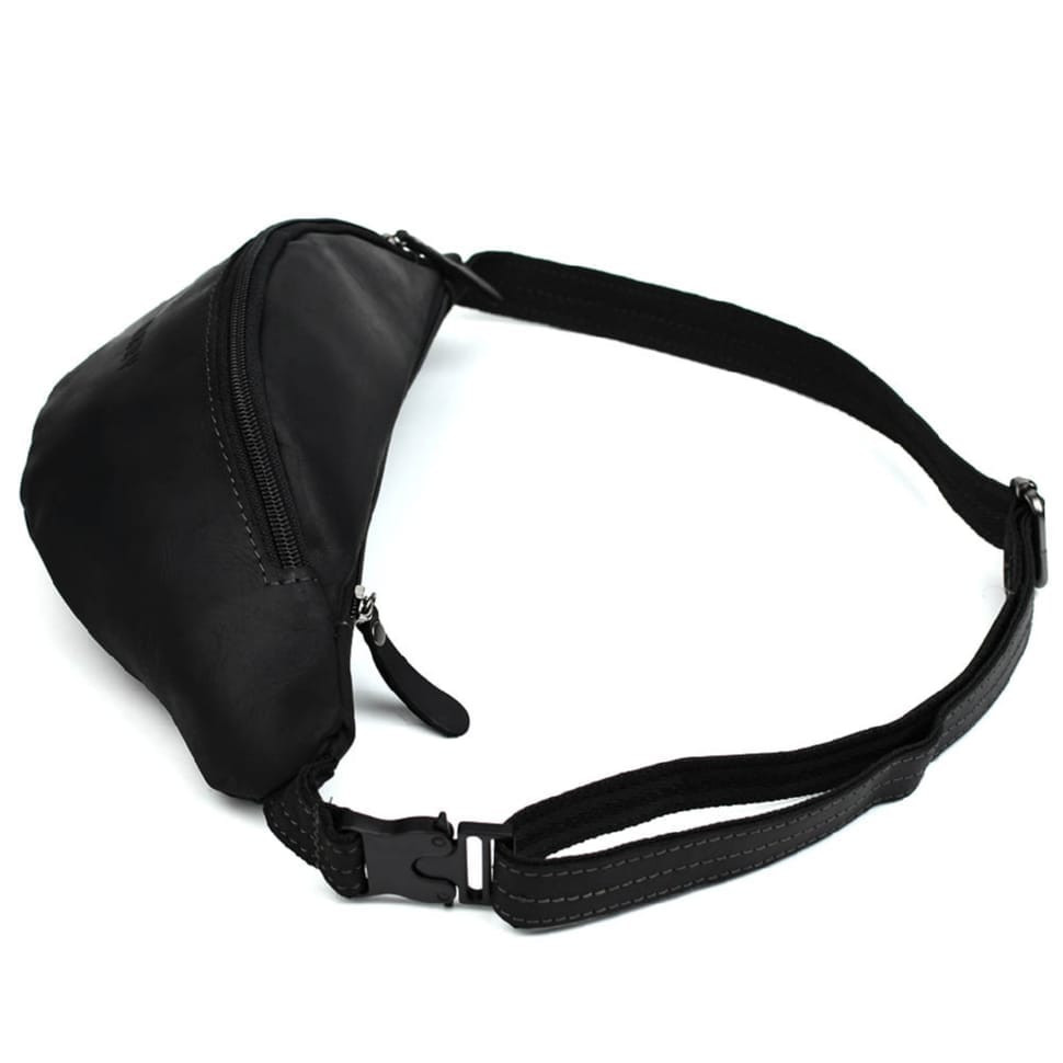 Кожаная сумка на пояс бананка LIMARY Lim-035RA черная — 3