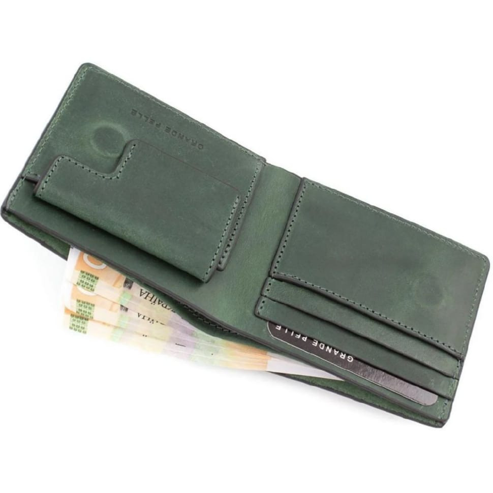 Портмоне мужское кожаное Grande Pelle 505191 зеленое — 3
