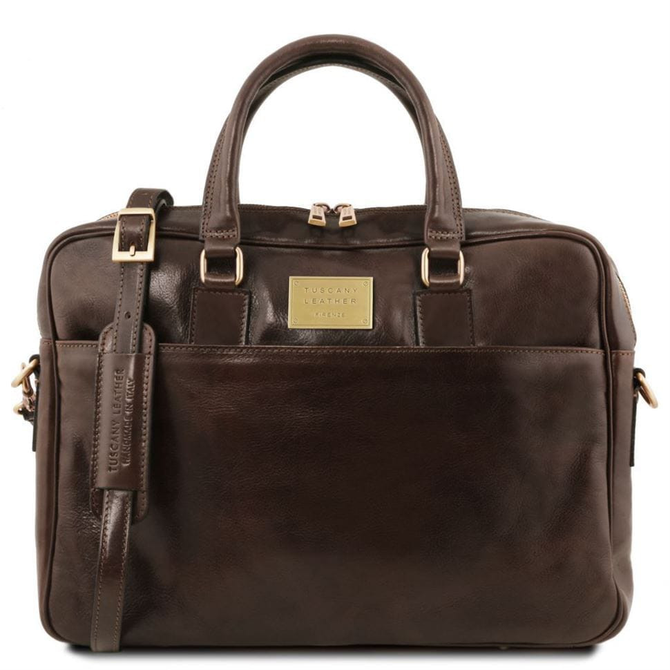Кожаный портфель для ноутбука с передним карманом Tuscany Leather Urbino TL141241 (Темно-коричневый) — 2