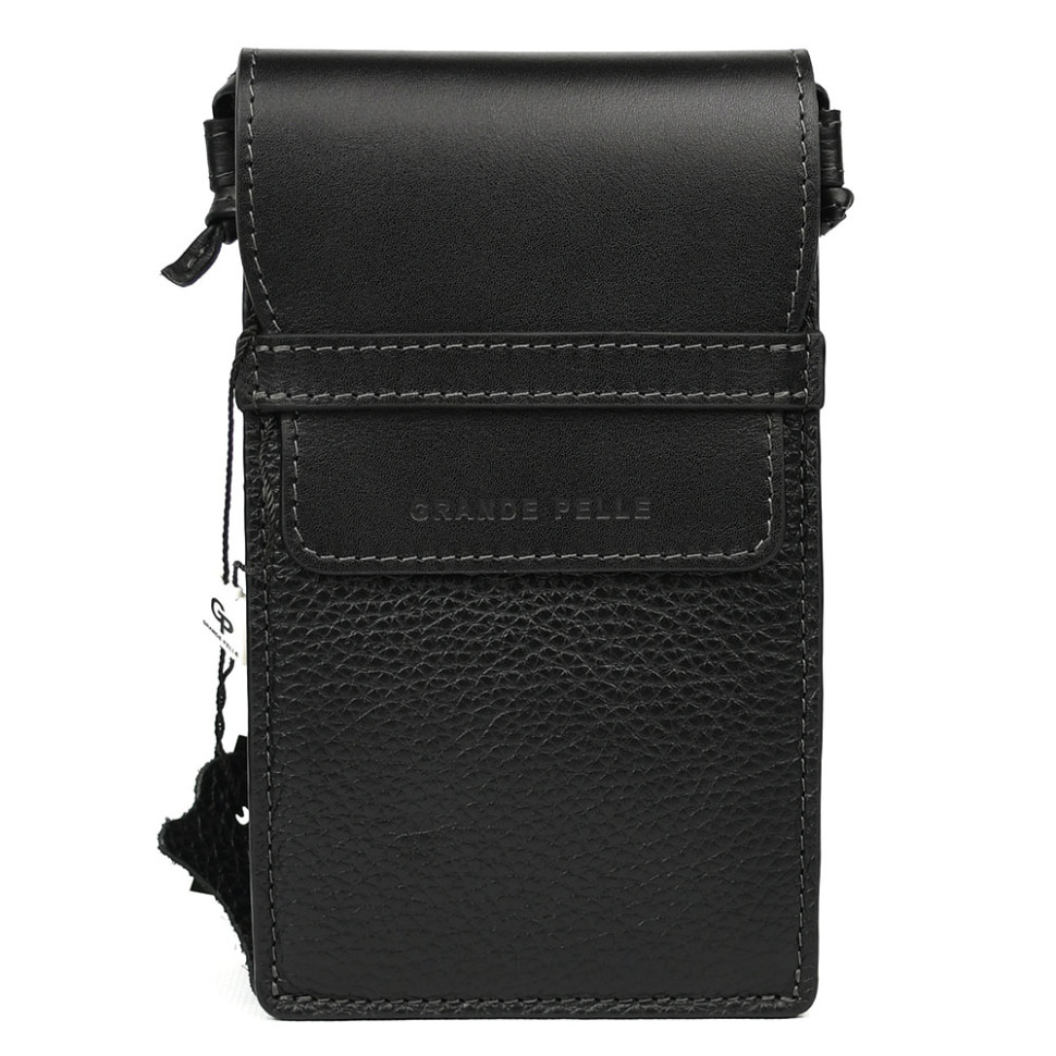Мини сумка чехол для телефона, панч Grande Pelle 70371010 черная — 2