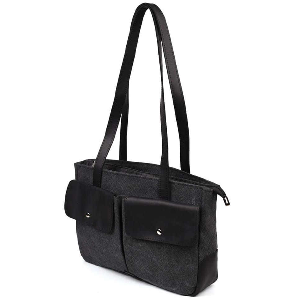 Женская сумка тоут из канвас и кожи TARWA RAg-3930-3md с передними карманами — 3