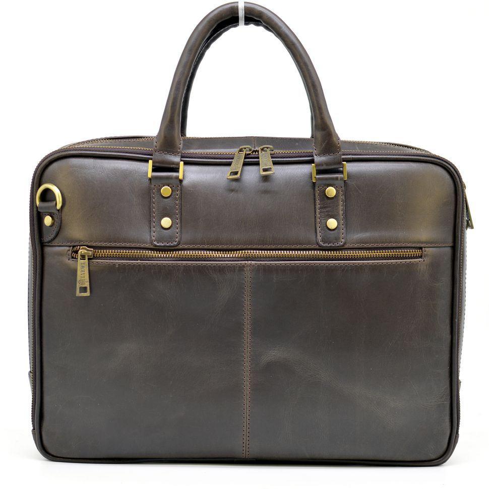 Мужская кожаная сумка-портфель тонкая, коричневая TARWA TC-4766-4lx — 3