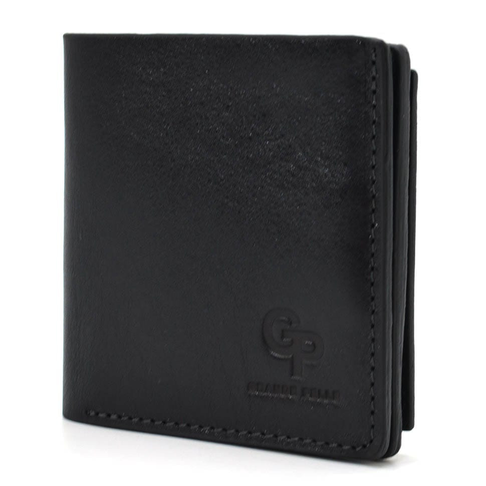 Мужское кожаное портмоне черное глянцевое Grande Pelle 538610 с монетницей — 3