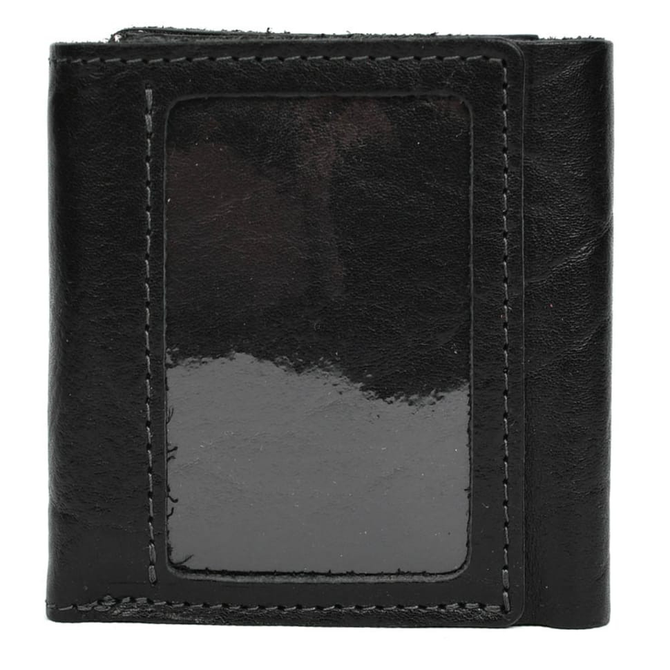 Кожаное портмоне черное глянцевое Grande Pelle 910410 с монетницей — 4