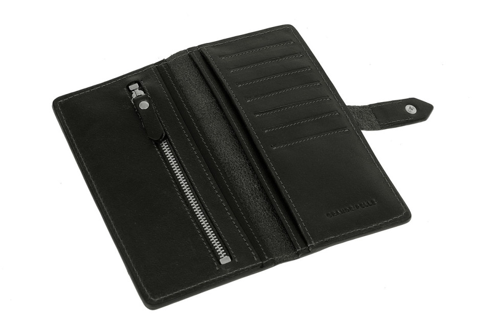 Длинное портмоне Grande Pelle 524610 глянцевая кожа черный — 2