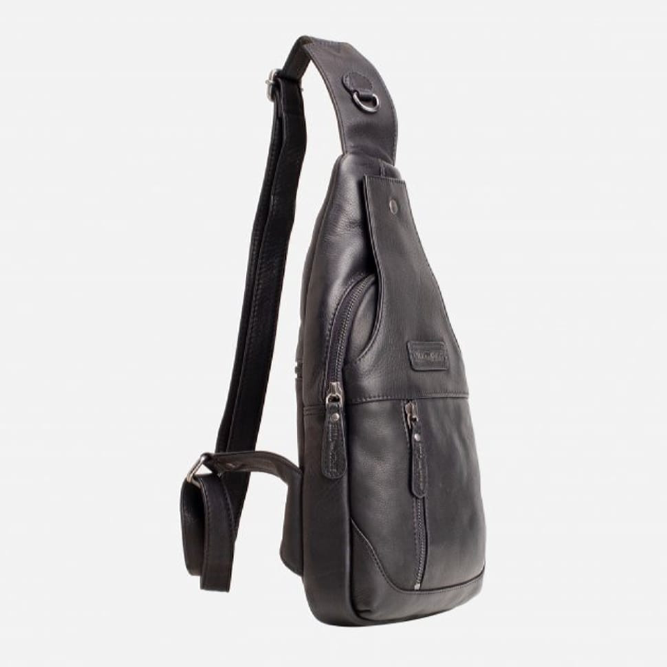 Сумка-слинг мужская кожаная Hill Burry HB6101A Черная — 3