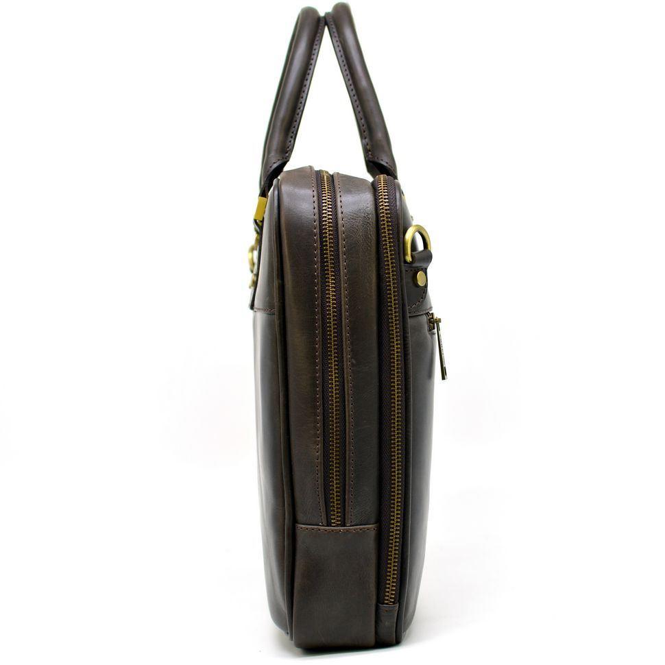 Мужская кожаная сумка-портфель тонкая, коричневая TARWA TC-4766-4lx — 4