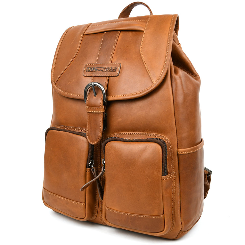 Городской кожаный рюкзак HILL BURRY HB4066B рыжий — 3