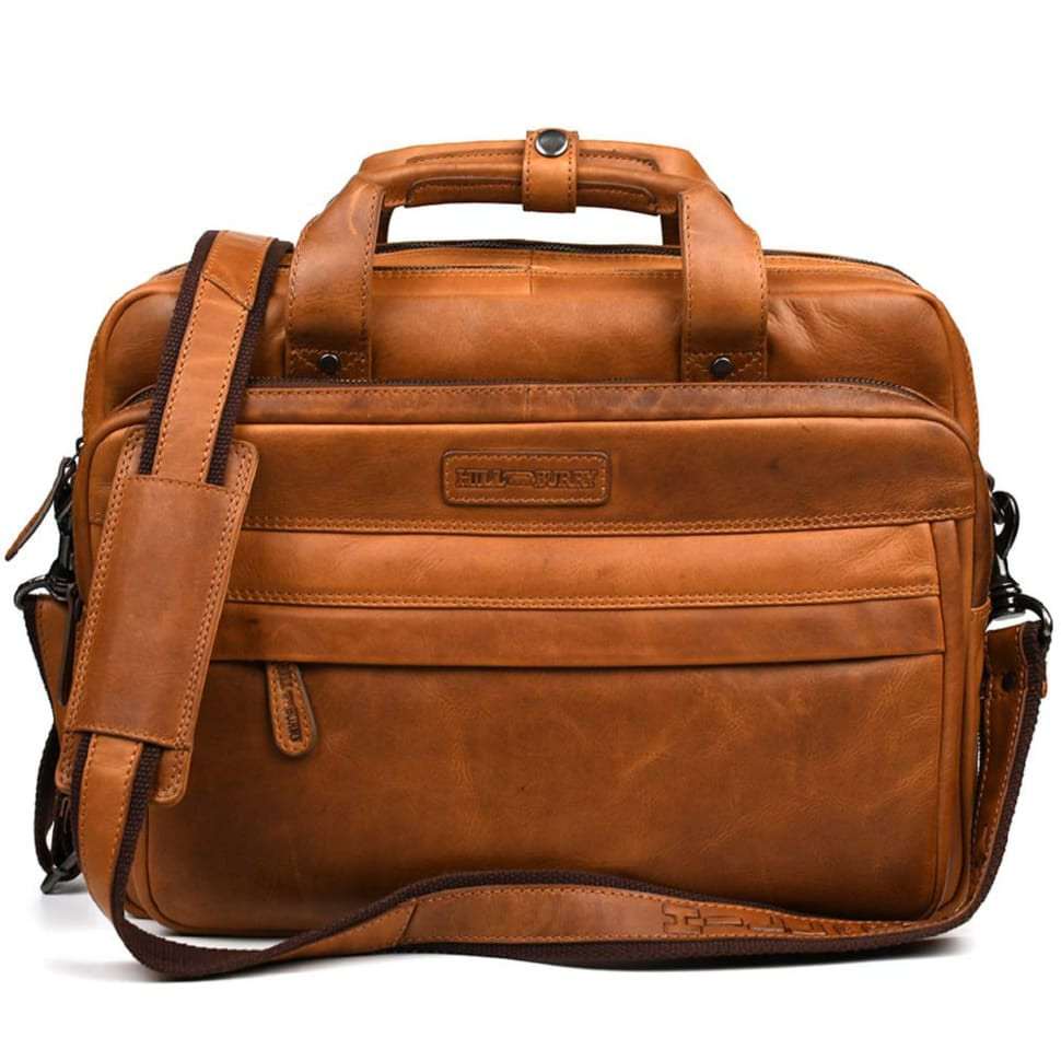 Большая кожаная сумка для ноутбука 17 дюймов Hill&Burry HB4075B коньячная — 2
