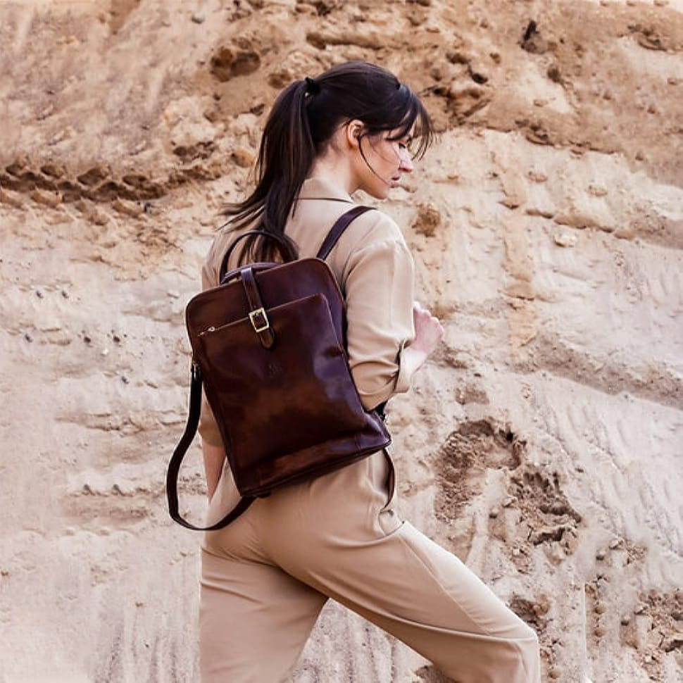 Womens Convertible Leather Backpack Shoulder Bag - Emma - Коричевый цвет - Time Resistance 5218801 — 2