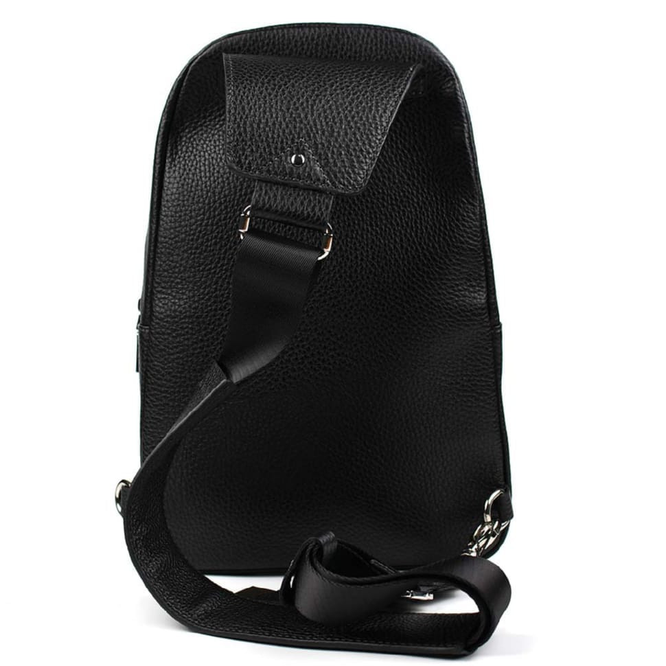 Кожаная нагрудная сумка слинг Grande Pelle 723710 черный флотар — 3