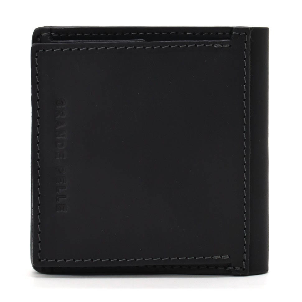 Мужское кожаное портмоне черное матовое Grande Pelle 538110 с монетницей — 4