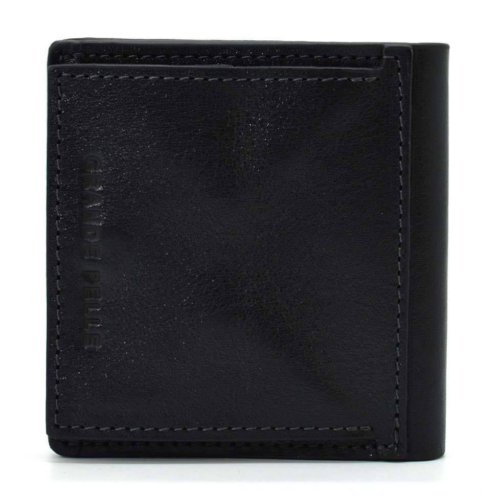 Мужское кожаное портмоне черное глянцевое Grande Pelle 538610 с монетницей — 4
