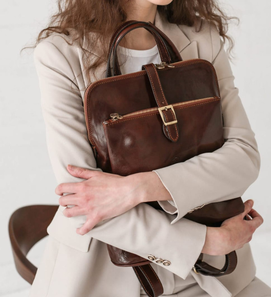 Womens Convertible Leather Backpack Shoulder Bag - Emma - Коричевый цвет - Time Resistance 5218801 — 4