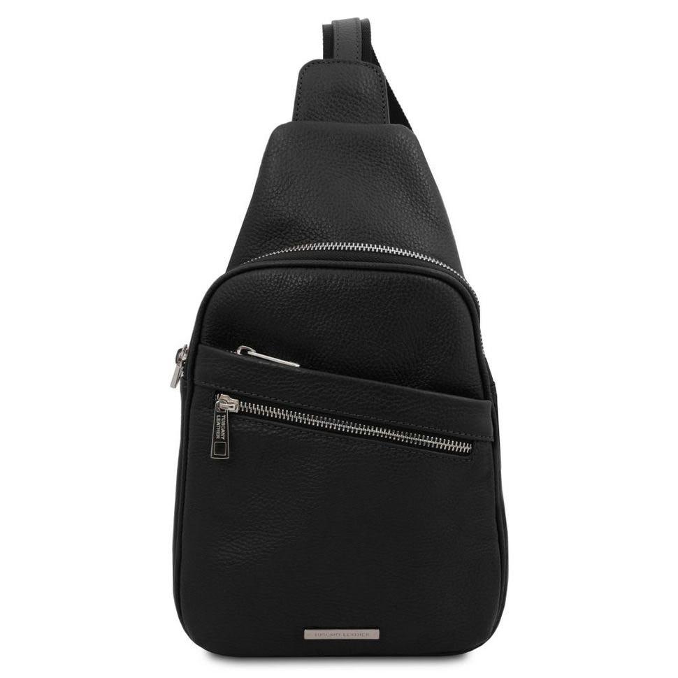 Рюкзак на одно плечо из мягкой кожи Tuscany Leather TL142022, рюкзак слинг (Черный)