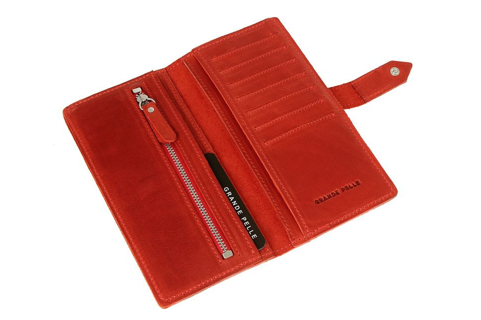 Портмоне женское с хлястиком красное Grande Pelle 523160 — 2