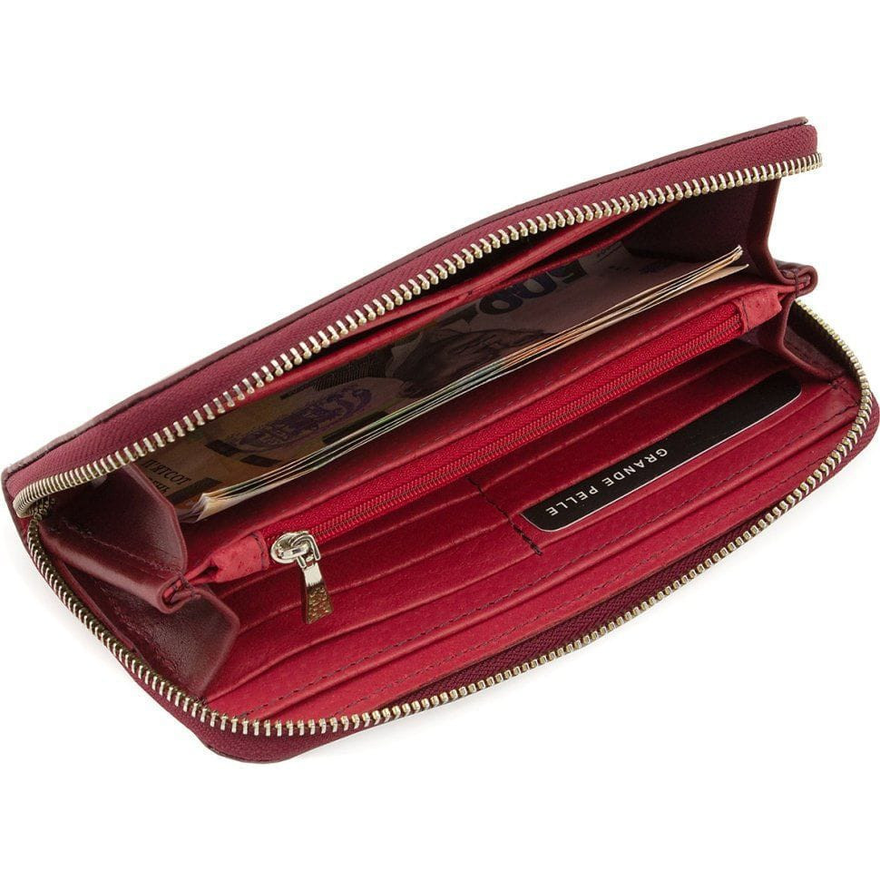 Портмоне на молнии Grande Pelle Serpente 532661 глянцевая кожа бордовый — 2