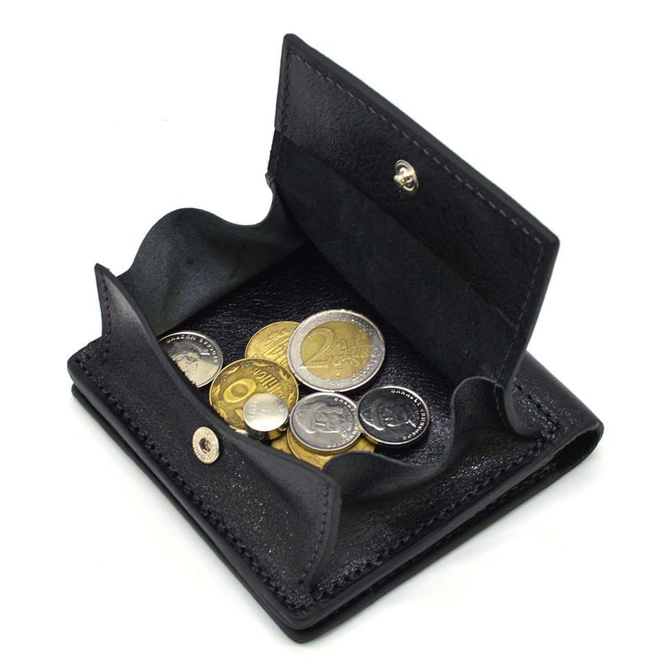Мужское кожаное портмоне черное глянцевое Grande Pelle 538610 с монетницей — 2
