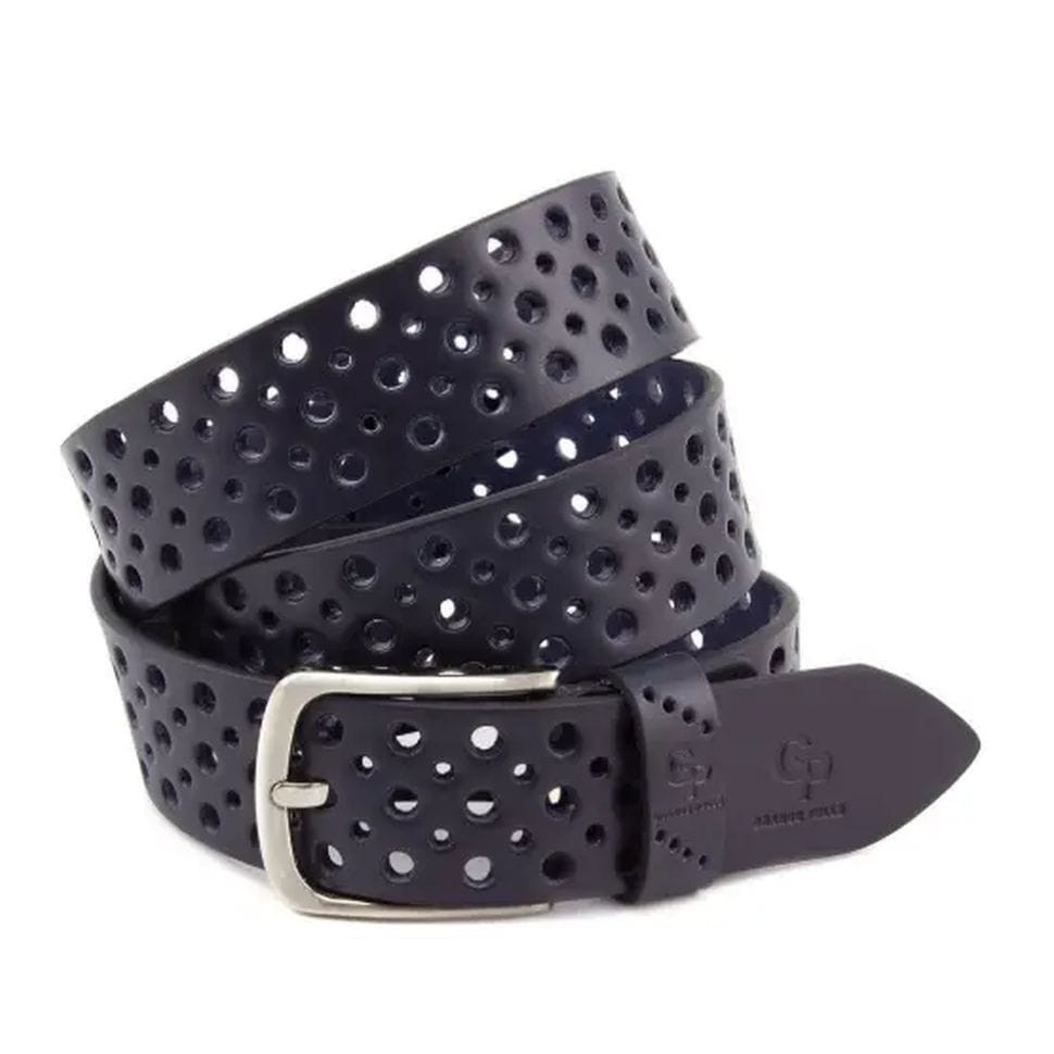Кожаный ремень Casual, синий перфорация Grande Pelle 431012308 — 3