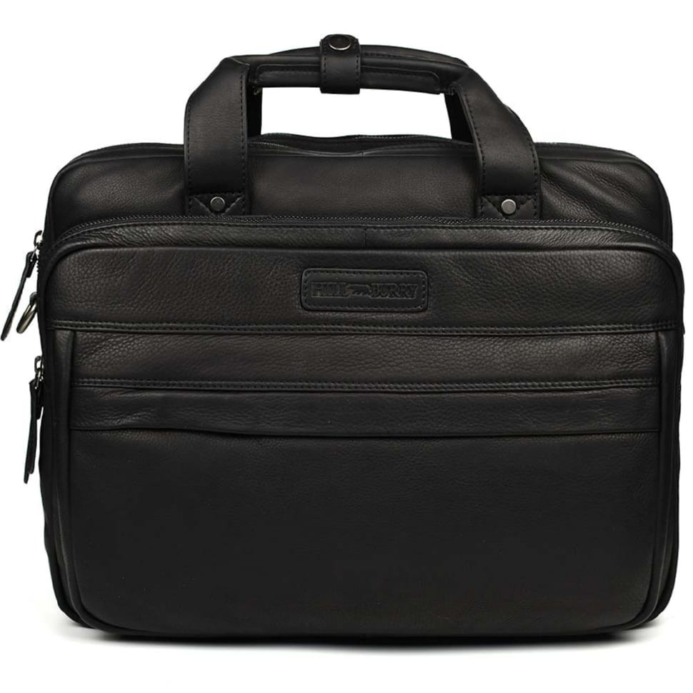 Большая кожаная сумка для ноутбука 17 дюймов Hill Burry HB4075A черная — 3
