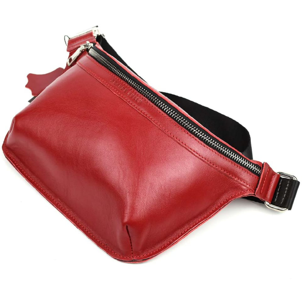 Кожаная напоясная сумка Grande Pelle 743660 красная — 3