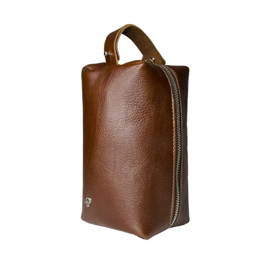 Мужская косметичка несессер кожаная Grande Pelle 804623 коньячная большая — 4