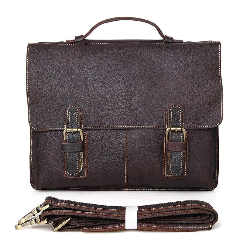 Мужской кожаный портфель, сумка для ноутбука, коричневая 7090R — 4