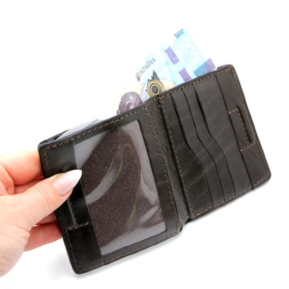 Мужское кожаное портмоне коричневое Grande Pelle 538420 с монетницей — 3