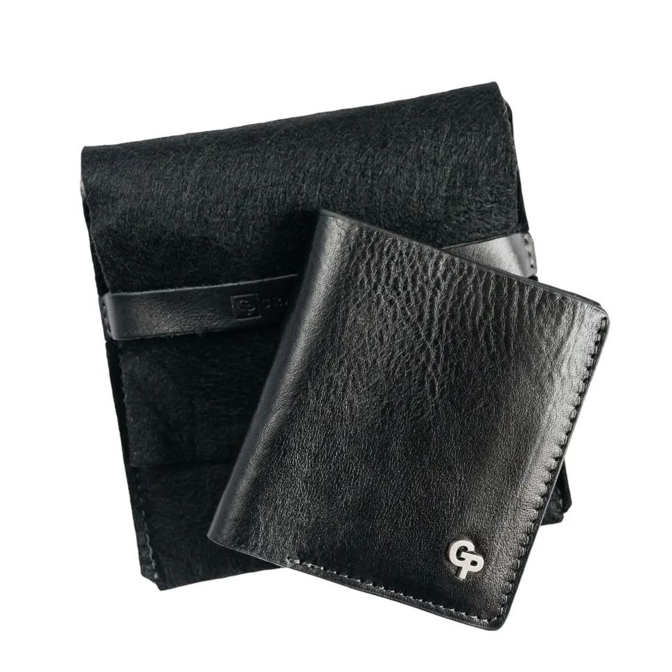 Мужское кожаное портмоне бифолд с монетницей Grande Pelle 528610 черное — 4
