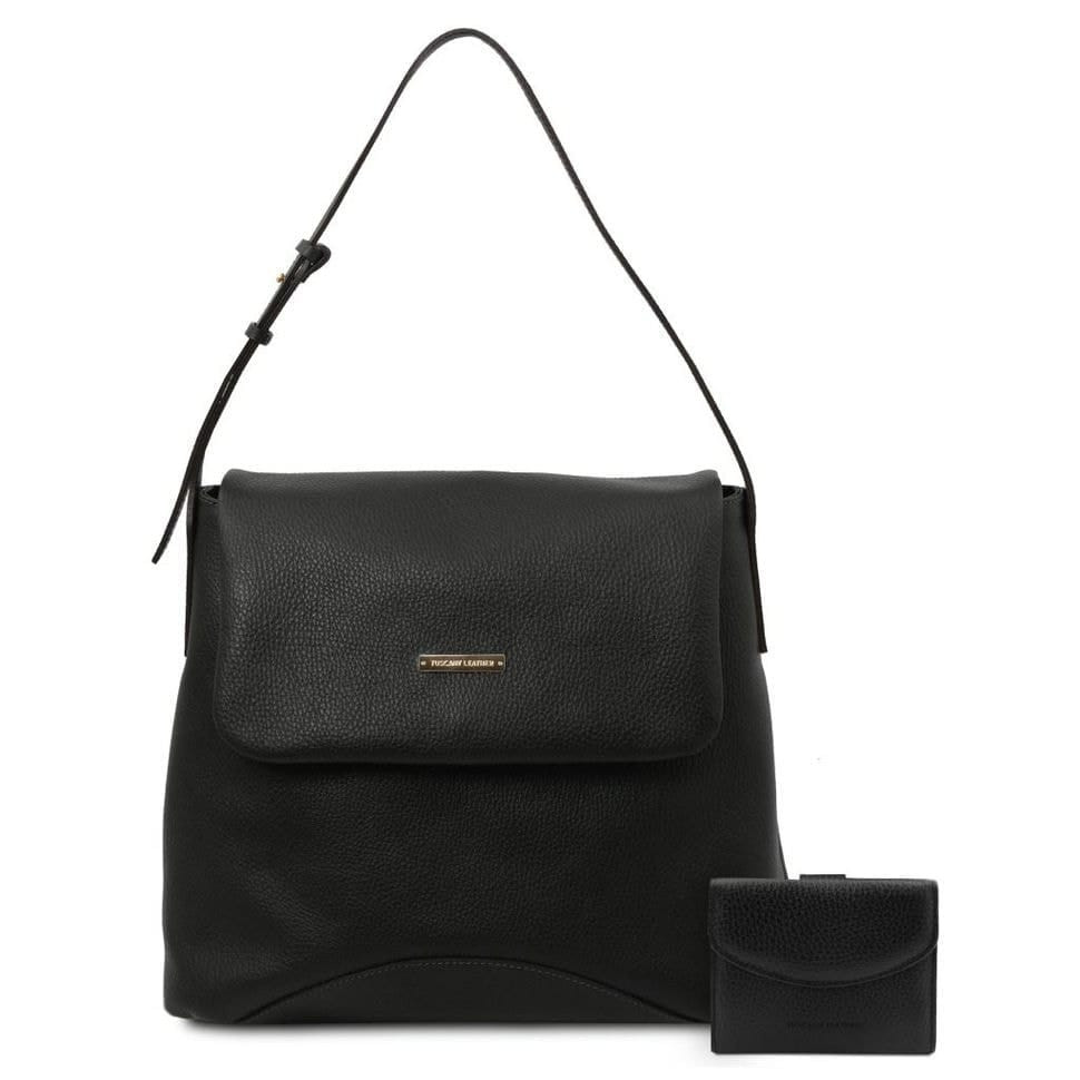 Женский набор Capri - мягкая женская сумка и кошелек Tuscany Leather TL142150 (Черный) — фото 1