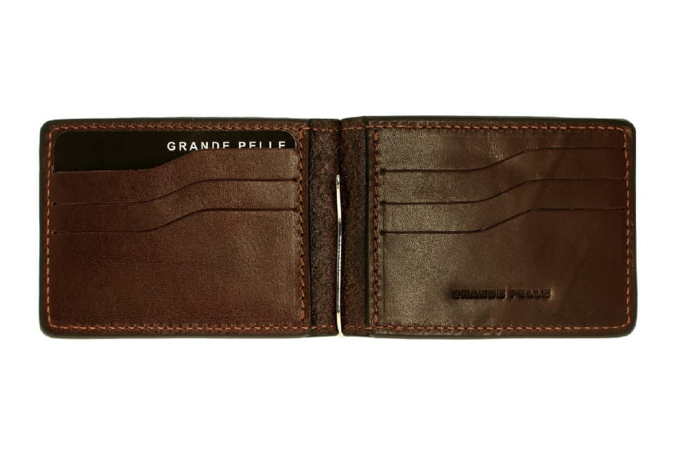 Зажим Grande Pelle Onda глянцевая кожа шоколад 105620 — 2