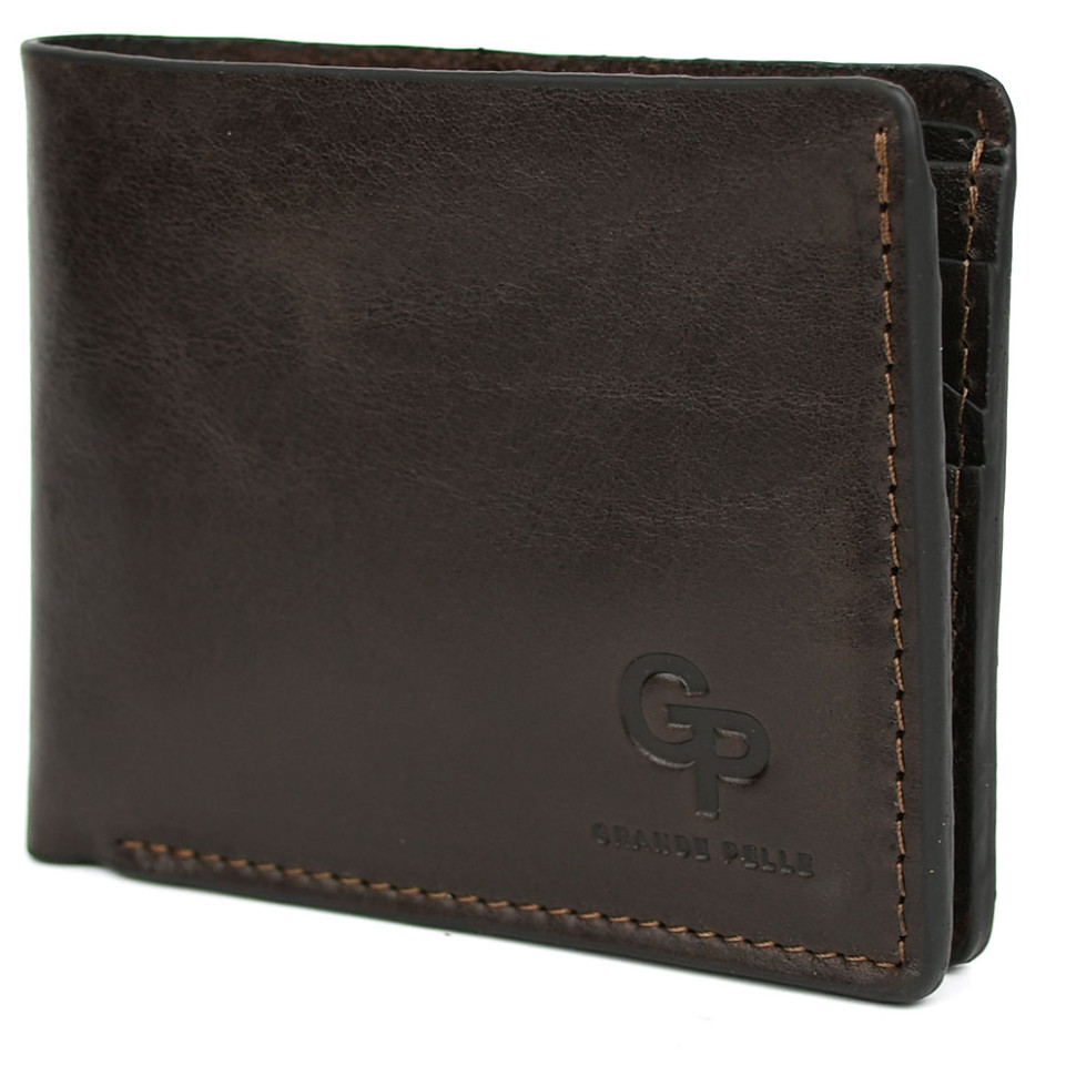 Мужское кожаное портмоне на магните коричневое Grande Pelle 508620 — 2