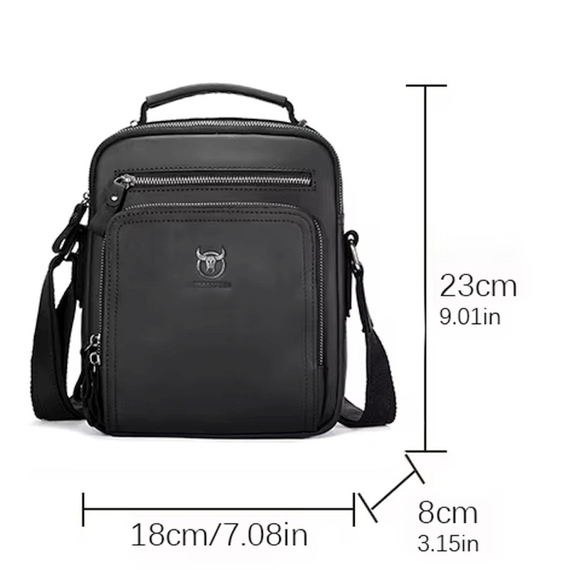Кожаная сумка мужская через плечо Bull TB1063A черная — 2