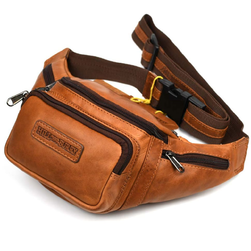Напоясная сумка мужская из кожи Hill Burry HB3044B коньячная — 3