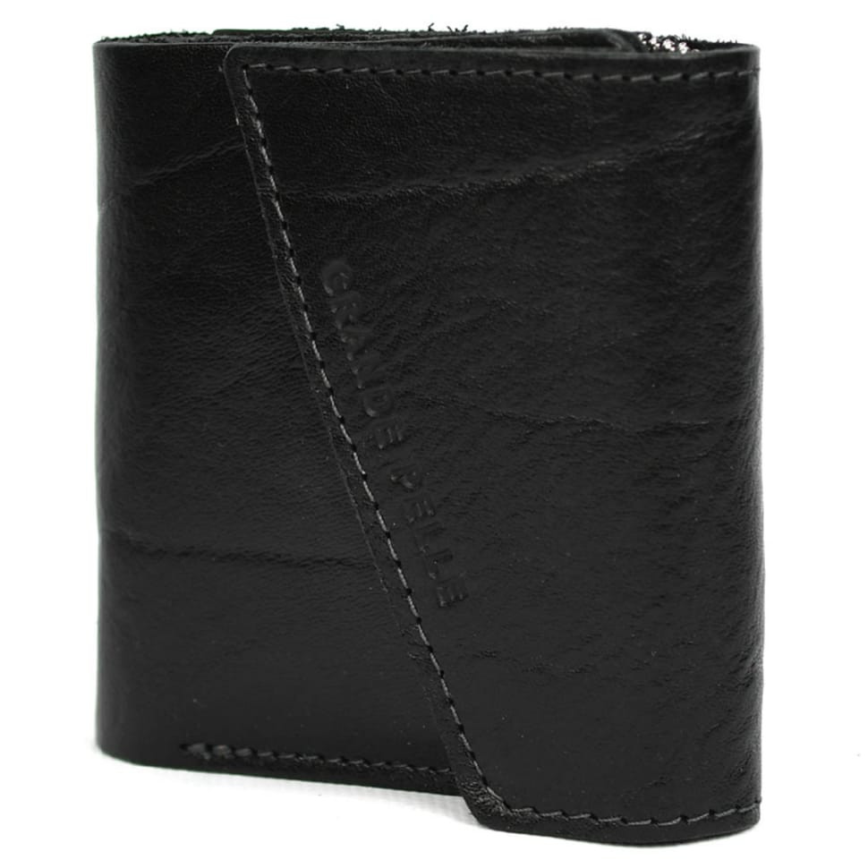Кожаное портмоне черное глянцевое Grande Pelle 910410 с монетницей — 3