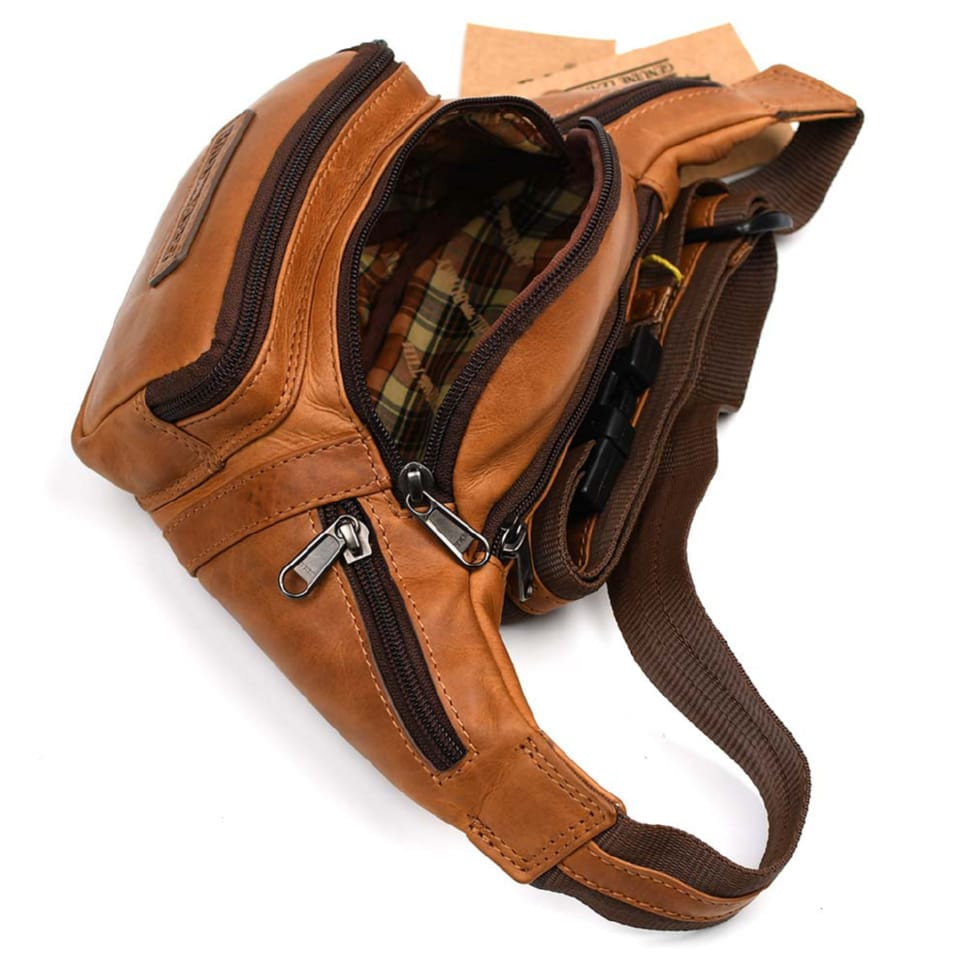 Напоясная сумка мужская из кожи Hill Burry HB3044B коньячная — 2