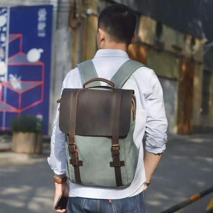 Городской рюкзак Т342k (BUG) из ткани Canvas и лошадиной кожи — 2