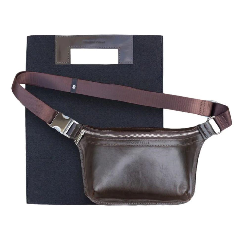 Кожаная напоясная сумка Grande Pelle 743620 коричневая — 4