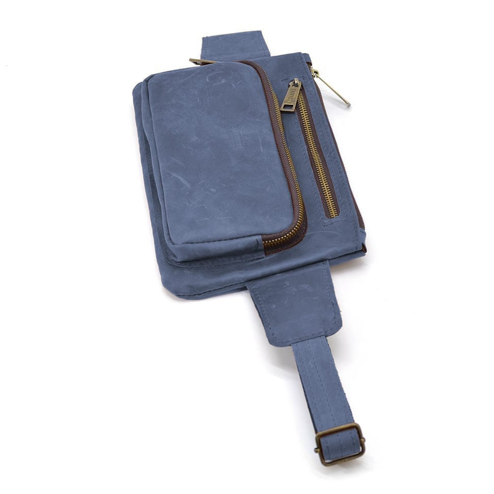 Поясная кожаная сумка бананка RK-8137-4lx бренд TARWA синяя — 4