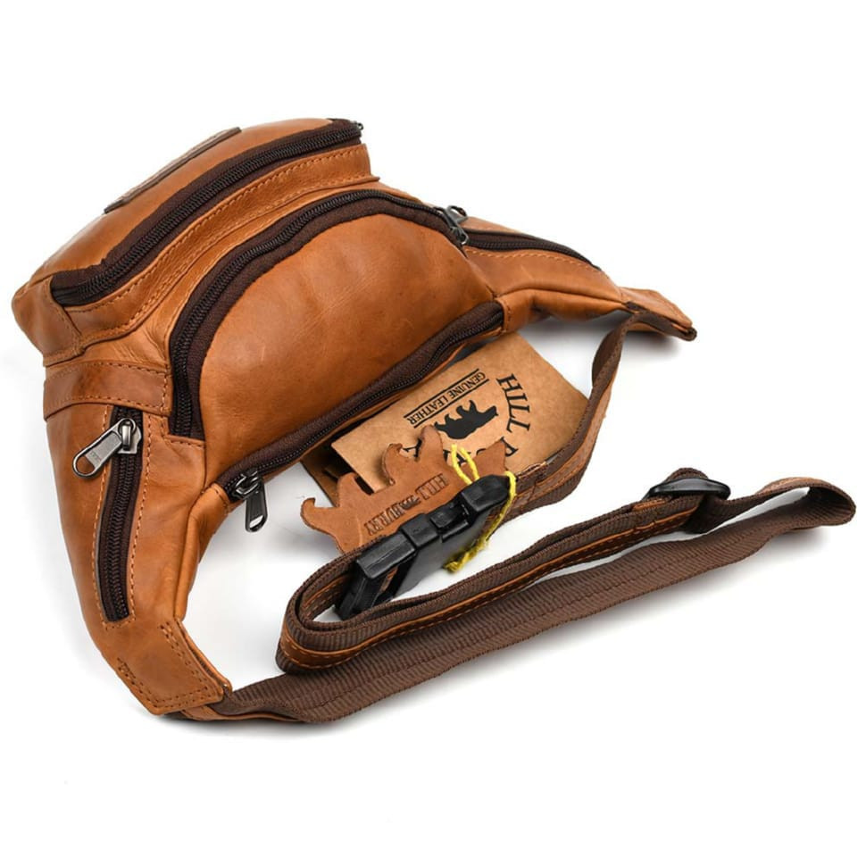 Напоясная сумка мужская из кожи Hill Burry HB3044B коньячная — 4